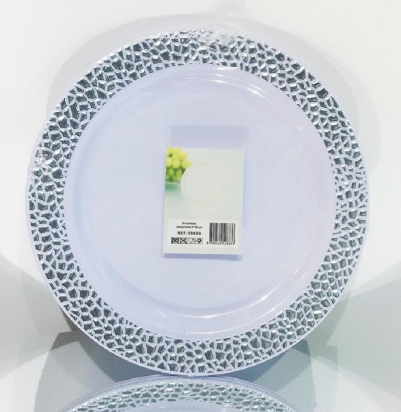 5 Assiettes blanches  avec bordure diamantées D°25 cm